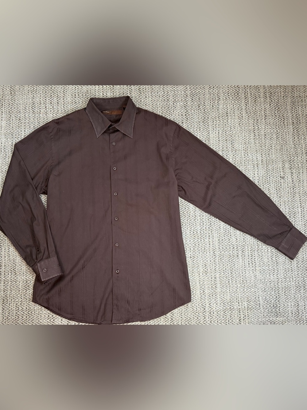 Perry Ellis Men’s L Brown Dress Shirt 100% Cotton Long Sleeve